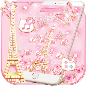 Розовая парижская алмазная китти тема
